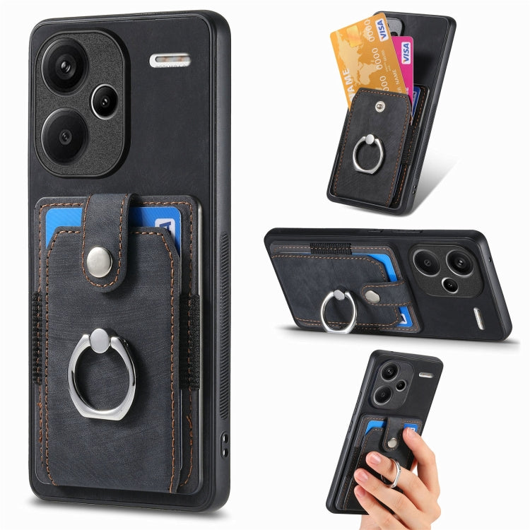 For Xiaomi Redmi Note 13 Pro+ Retro Skin-feel Ring Card Wallet Phone Case(Black) - Note 13 Pro+ Cases by buy2fix | Online Shopping UK | buy2fix