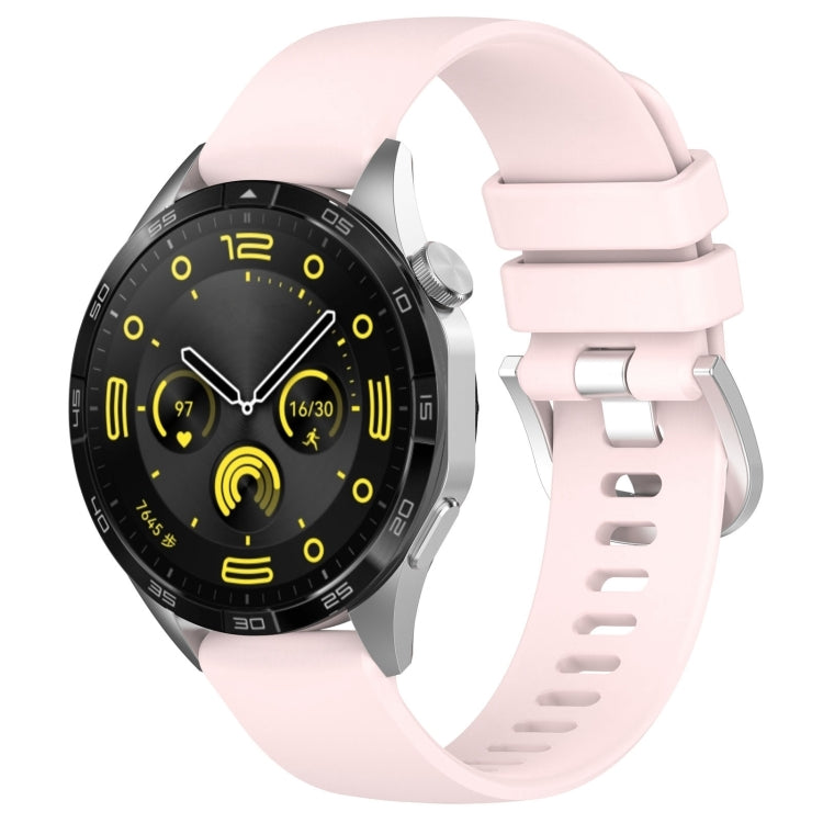 For Huawei Watch GT4 46mm 22mm Liquid Glossy Silver Buckle Silicone Watch Band(Pink) - Watch Bands by buy2fix | Online Shopping UK | buy2fix