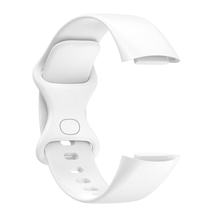 For Fitbit Charge 6 Solid Color Butterfly Buckle Silicone Watch Band, Size:S Size(White) - Watch Bands by buy2fix | Online Shopping UK | buy2fix
