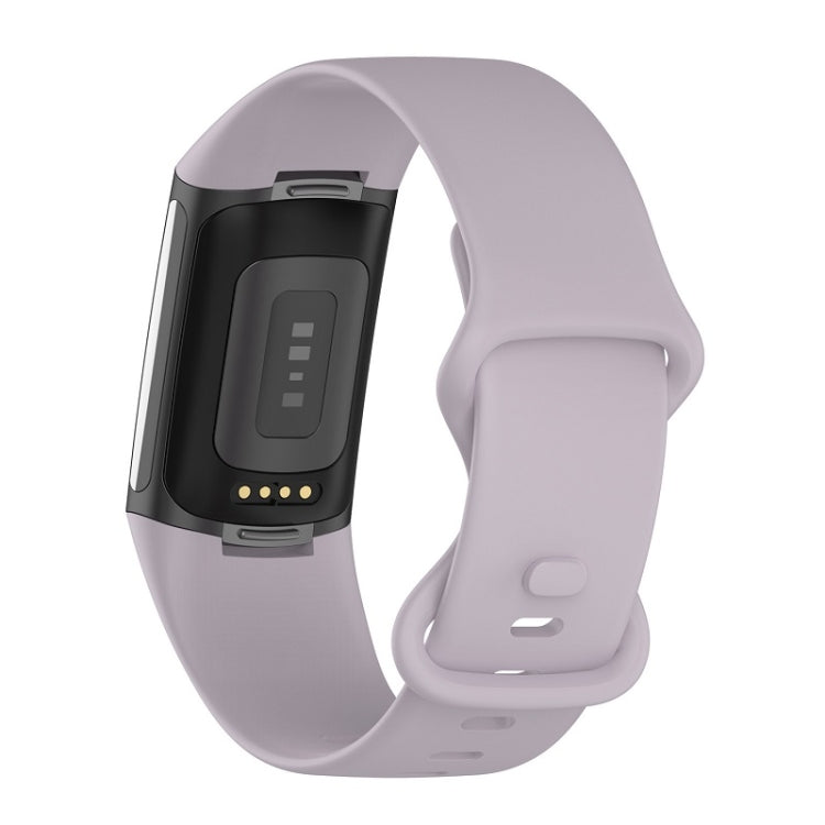 For Fitbit Charge 6 Solid Color Butterfly Buckle Silicone Watch Band, Size:S Size(Light Purple) - Watch Bands by buy2fix | Online Shopping UK | buy2fix