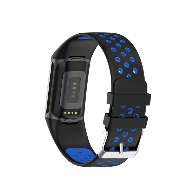For Fitbit Charge 6 Dual Color Breathable Silicone Watch Band(Black+Blue) - Watch Bands by buy2fix | Online Shopping UK | buy2fix
