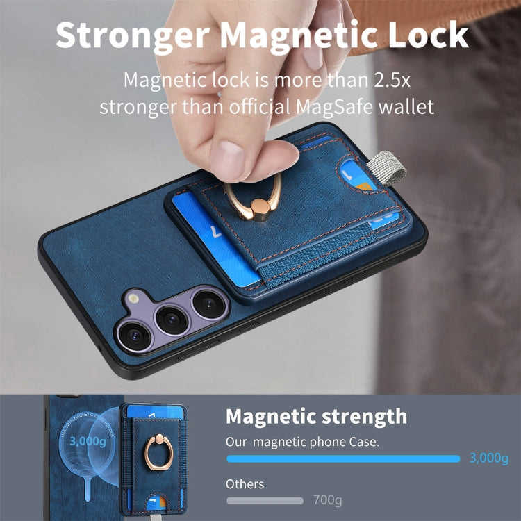 For Samsung Galaxy S25 5G Retro Splitable Magnetic Card Bag Leather Phone Case(Blue) - Galaxy Phone Cases by buy2fix | Online Shopping UK | buy2fix