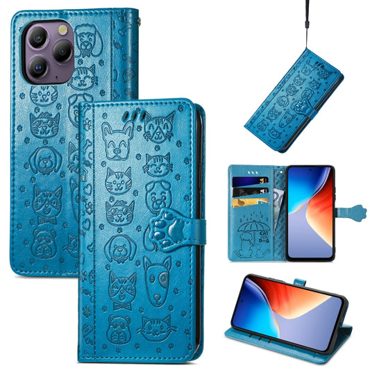 For Blackview A96 Cat and Dog Embossed Leather Phone Case(Blue) - More Brand by buy2fix | Online Shopping UK | buy2fix