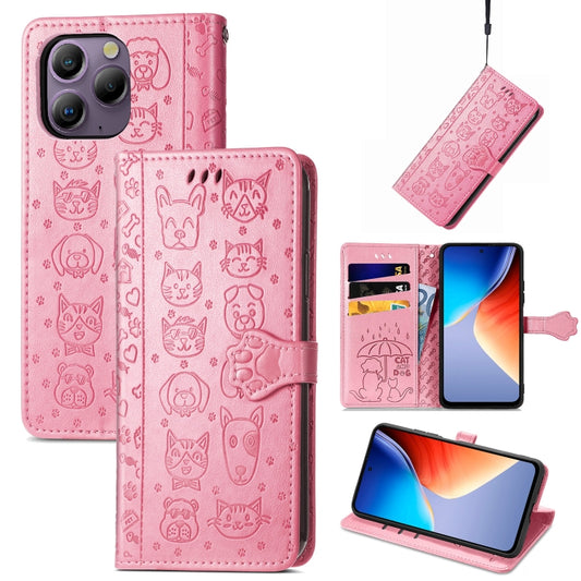 For Blackview A96 Cat and Dog Embossed Leather Phone Case(Pink) - More Brand by buy2fix | Online Shopping UK | buy2fix