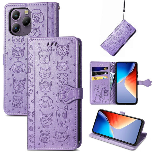 For Blackview A96 Cat and Dog Embossed Leather Phone Case(Purple) - More Brand by buy2fix | Online Shopping UK | buy2fix