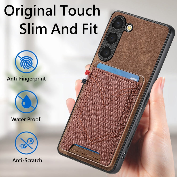 For Samsung Galaxy S25 5G Denim Texture Leather Skin Phone Case with Card Slot(Brown) - Galaxy S25 5G Cases by buy2fix | Online Shopping UK | buy2fix