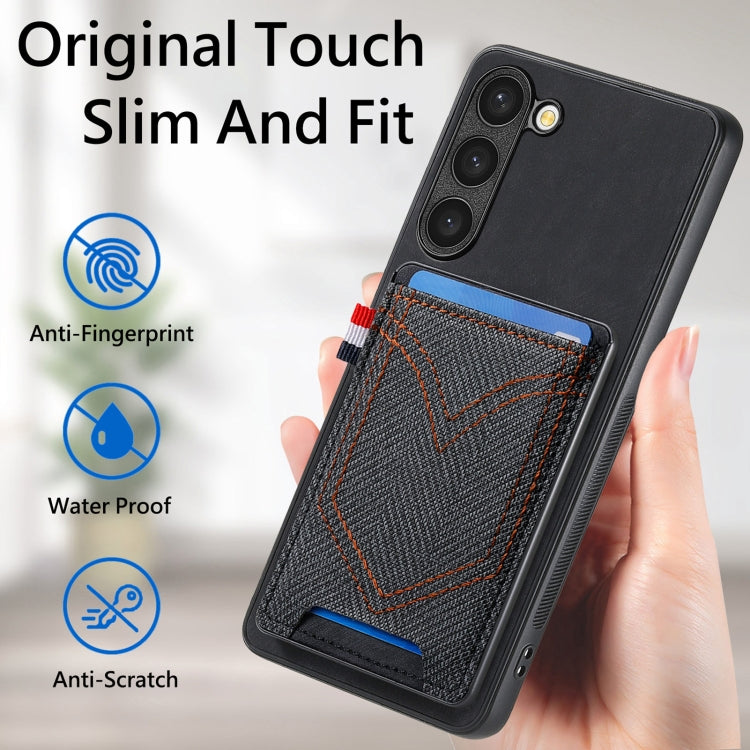 For Samsung Galaxy S25+ 5G Denim Texture Leather Skin Phone Case with Card Slot(Black) - Galaxy S25+ 5G Cases by buy2fix | Online Shopping UK | buy2fix