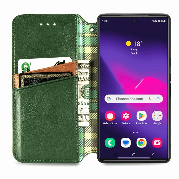 For Samsung Galaxy S24 Ultra 5G Cubic Grid Pressed Magnetic Leather Phone Case(Green) - Galaxy S24 Ultra 5G Cases by buy2fix | Online Shopping UK | buy2fix