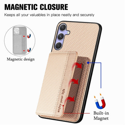 For Samsung Galaxy S25 5G Carbon Fiber Magnetic Card Wallet RFID Blocking Phone Case(Khaki) - Galaxy S25 5G Cases by buy2fix | Online Shopping UK | buy2fix