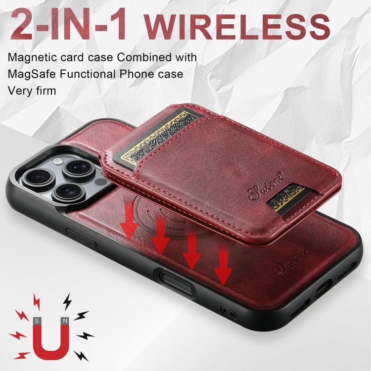 For iPhone 16 Pro Suteni H15 MagSafe Oil Eax Leather Detachable Wallet Back Phone Case(Red) - iPhone 16 Pro Cases by Suteni | Online Shopping UK | buy2fix