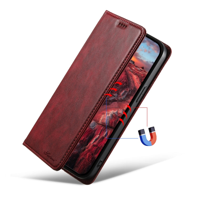 For iPhone 15 Pro Max Suteni J02 Oil Wax Wallet Leather Phone Case(Red) - iPhone 15 Pro Max Cases by Suteni | Online Shopping UK | buy2fix