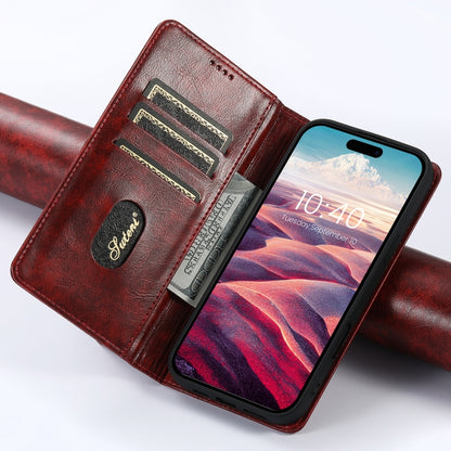 For iPhone 16 Suteni Baroque Calf Texture Buckle Wallet Leather Phone Case(Red) - iPhone 16 Cases by Suteni | Online Shopping UK | buy2fix