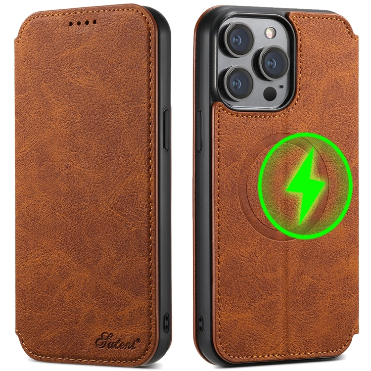 For iPhone 16 Suteni J06 Retro Matte Litchi Texture Leather MagSafe Phone Case(Brown) - iPhone 16 Cases by Suteni | Online Shopping UK | buy2fix