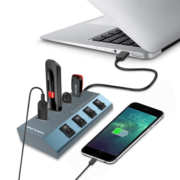 WAVLINK WL-UH3049 USB 3.0 4-Ports Desktop Fast Charger Station with Independent Switch(EU Plug) - USB 3.0 HUB by WAVLINK | Online Shopping UK | buy2fix