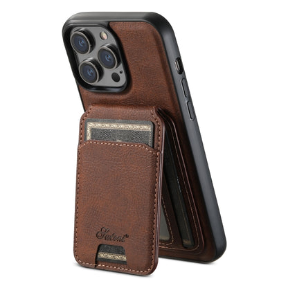 For iPhone 15 Suteni H17 Litchi Texture Leather MagSafe Detachable Wallet Phone Case(Brown) - iPhone 15 Cases by Suteni | Online Shopping UK | buy2fix