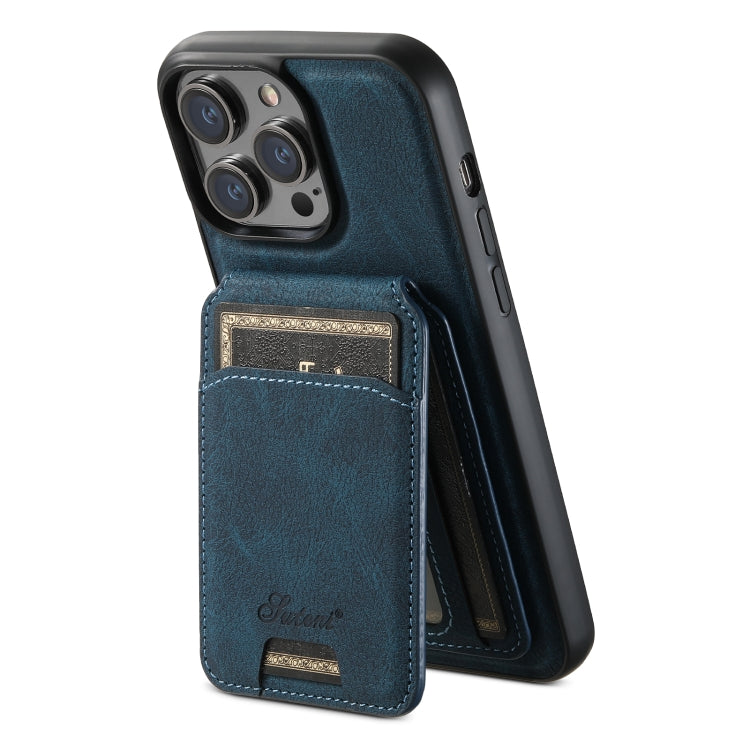 For iPhone 12 Pro Max Suteni H17 Litchi Texture Leather MagSafe Detachable Wallet Phone Case(Blue) - iPhone 12 Pro Max Cases by Suteni | Online Shopping UK | buy2fix