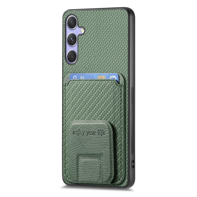 For Samsung Galaxy S25+ 5G Carbon Fiber Card Bag Fold Stand Phone Case(Green) - Galaxy S25+ 5G Cases by buy2fix | Online Shopping UK | buy2fix