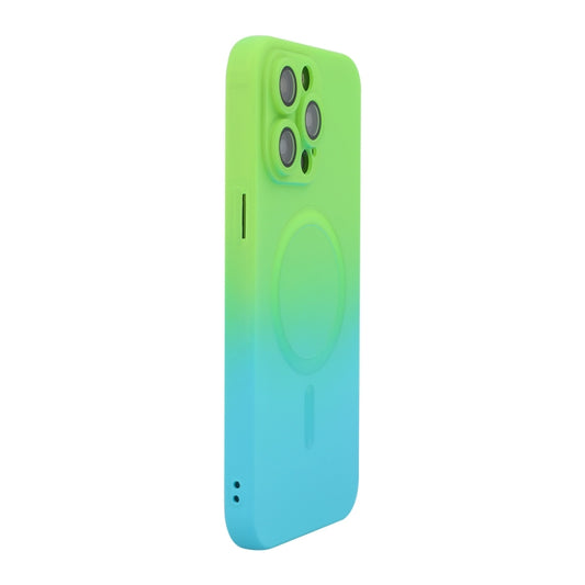 For iPhone 13 Pro Max ENKAY Hat-Prince MagSafe Rainbow Gradient Silicone Phone Case with Lens Film(Green Blue) - iPhone 13 Pro Max Cases by ENKAY | Online Shopping UK | buy2fix