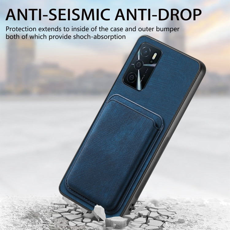 For OPPO A58 4G Retro Leather Card Bag Magnetic Phone Case(Blue) - OPPO Cases by buy2fix | Online Shopping UK | buy2fix