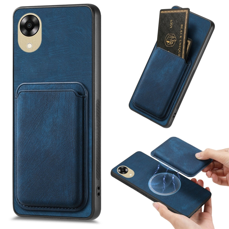 For OPPO A17K Retro Leather Card Bag Magnetic Phone Case(Blue) - OPPO Cases by buy2fix | Online Shopping UK | buy2fix