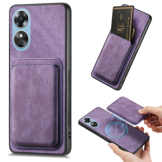 For OPPO A17 Retro Leather Card Bag Magnetic Phone Case(Purple) - OPPO Cases by buy2fix | Online Shopping UK | buy2fix