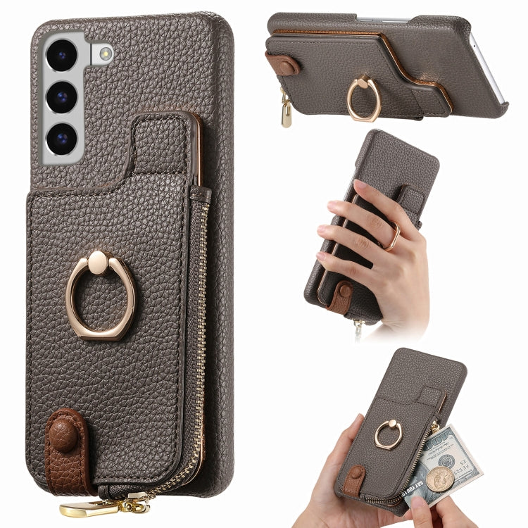 For Samsung Galaxy S22 5G Litchi Leather Oil Edge Ring Zipper Wallet Back Phone Case(Grey) - Galaxy S22 5G Cases by buy2fix | Online Shopping UK | buy2fix