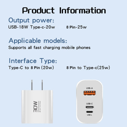 PD30W USB-C / Type-C + 8 Pin + USB Charger with USB to Micro USB Data Cable(UK Plug) - USB Charger by buy2fix | Online Shopping UK | buy2fix