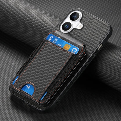 For iPhone 16 Plus Carbon Fiber Vertical Flip Wallet Stand Phone Case(Black) - iPhone 16 Plus Cases by buy2fix | Online Shopping UK | buy2fix