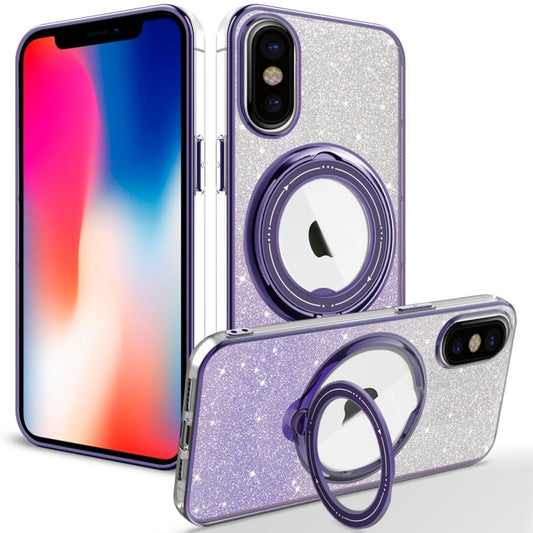 For iPhone X / XS Rotation MagSafe Holder Gradient Glitter TPU Phone Case(Night Purple) - More iPhone Cases by buy2fix | Online Shopping UK | buy2fix