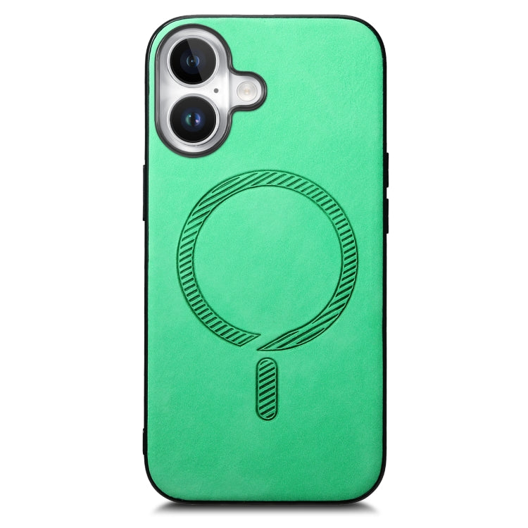 For iPhone 16 Solid Color Retro Magsafe PU Back Cover Phone Case(Green) - iPhone 16 Cases by buy2fix | Online Shopping UK | buy2fix