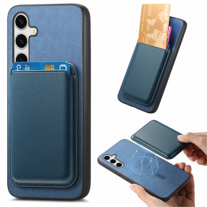 For Samsung Galaxy S25+ 5G Retro Magsafe Card Bag PU Back Cover Phone Case(Blue) - Galaxy S25+ 5G Cases by buy2fix | Online Shopping UK | buy2fix