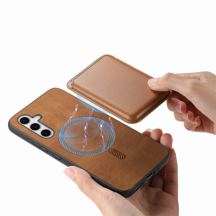 For Samsung Galaxy S25+ 5G Retro Magsafe Card Bag PU Back Cover Phone Case(Brown) - Galaxy S25+ 5G Cases by buy2fix | Online Shopping UK | buy2fix