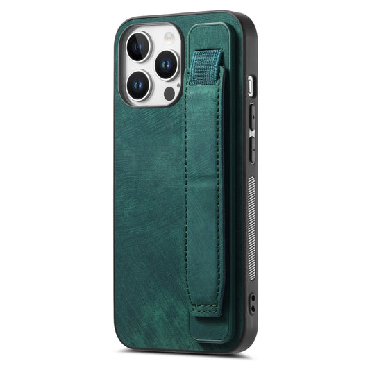 For iPhone 16 Pro Retro Wristband Holder Leather Back Phone Case(Green) - iPhone 16 Pro Cases by buy2fix | Online Shopping UK | buy2fix