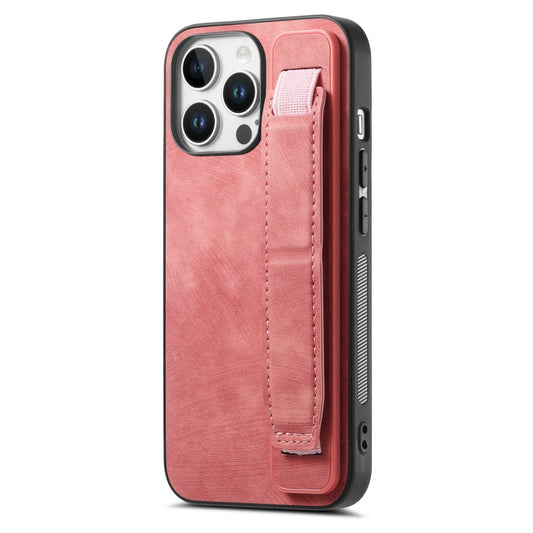 For iPhone 16 Pro Retro Wristband Holder Leather Back Phone Case(Pink) - iPhone 16 Pro Cases by buy2fix | Online Shopping UK | buy2fix