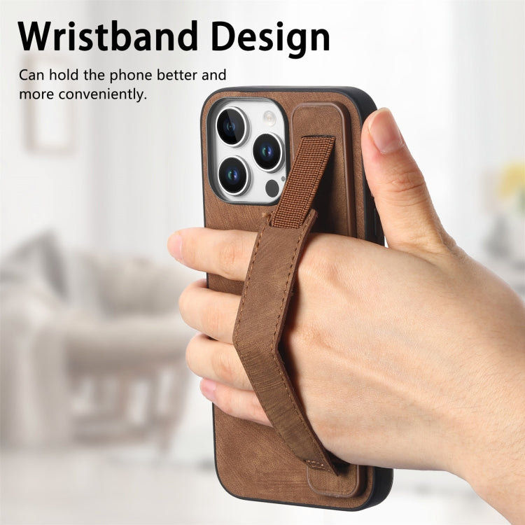 For iPhone 16 Pro Retro Wristband Holder Leather Back Phone Case(Brown) - iPhone 16 Pro Cases by buy2fix | Online Shopping UK | buy2fix