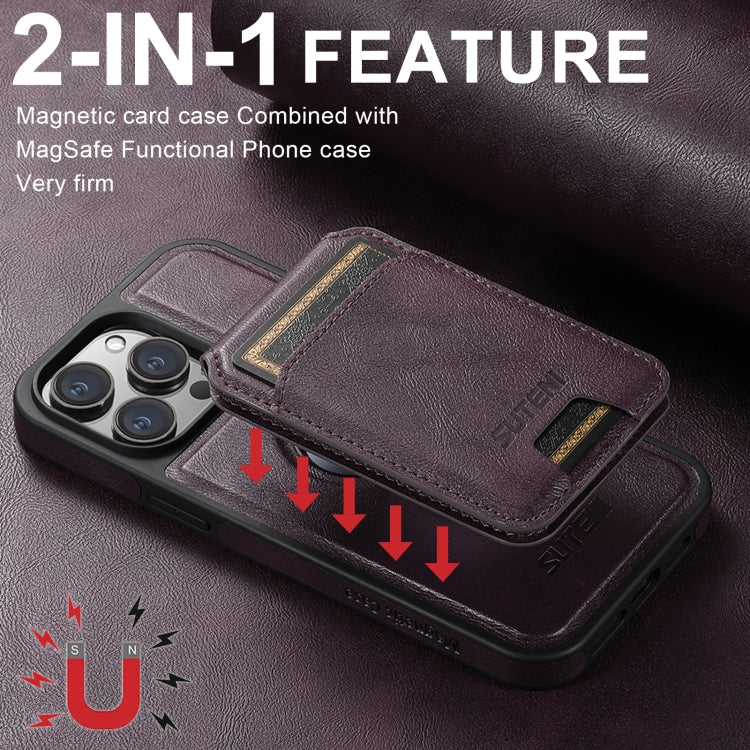 For iPhone 16 Pro Max Suteni M2 Oil Wax MagSafe Horizontal Card Bag Phone Case(Purple) - iPhone 16 Pro Max Cases by Suteni | Online Shopping UK | buy2fix