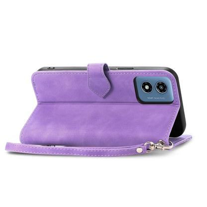 For Motorola Moto G Play 2024 Embossed Flower Zipper Leather Phone Case(Purple) - Motorola Cases by buy2fix | Online Shopping UK | buy2fix