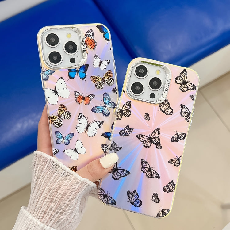 For iPhone 16 Plus Electroplating Laser Butterfly Phone Case(White Purple Butterflies AB6) - iPhone 16 Plus Cases by buy2fix | Online Shopping UK | buy2fix