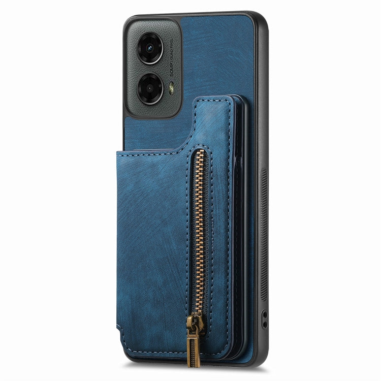 For Motorola Moto G 2024 Retro Leather Zipper Wallet Back Phone Case(Blue) - Motorola Cases by buy2fix | Online Shopping UK | buy2fix