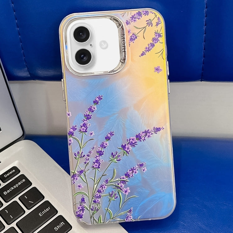 For iPhone 16 Electroplating Laser Flower Texture TPU Phone Case(Lavender AH14) - iPhone 16 Cases by buy2fix | Online Shopping UK | buy2fix