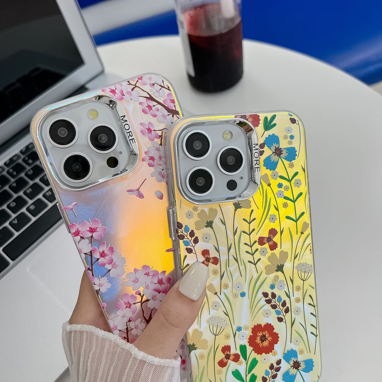 For iPhone 16 Pro Electroplating Laser Flower Texture TPU Phone Case(Peach Blossom AH4) - iPhone 16 Pro Cases by buy2fix | Online Shopping UK | buy2fix