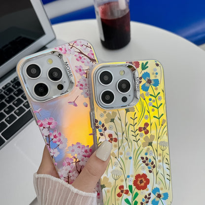 For iPhone 16 Electroplating Laser Flower Texture TPU Phone Case(White Flower AH10) - iPhone 16 Cases by buy2fix | Online Shopping UK | buy2fix