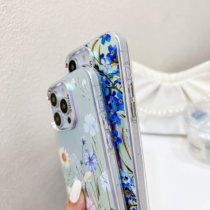 For iPhone 16 Pro Electroplating Laser Flower Phone Case with Wrist Strap(Zinnia AH9) - iPhone 16 Pro Cases by buy2fix | Online Shopping UK | buy2fix