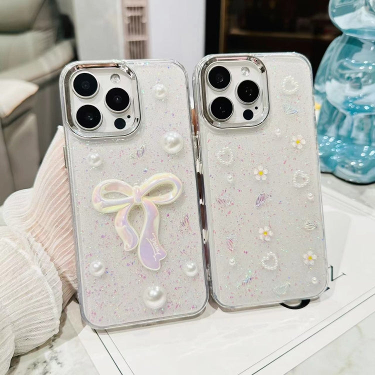 For iPhone 16 Pro 3D Bow Pearl Love Flower TPU Phone Case(Pearl Bow) - iPhone 16 Pro Cases by buy2fix | Online Shopping UK | buy2fix