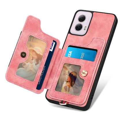 For Motorola G Power 5G 2024 Retro Skin-feel Ring Multi-card RFID Wallet Phone Case(Pink) - Motorola Cases by buy2fix | Online Shopping UK | buy2fix