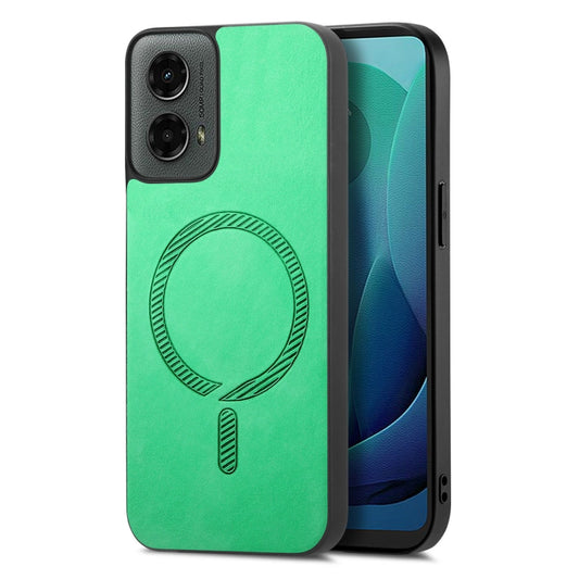 For Motorola Moto G 5G 2024 Retro Magsafe Magnetic PU Back Cover Phone Case(Green) - Motorola Cases by buy2fix | Online Shopping UK | buy2fix