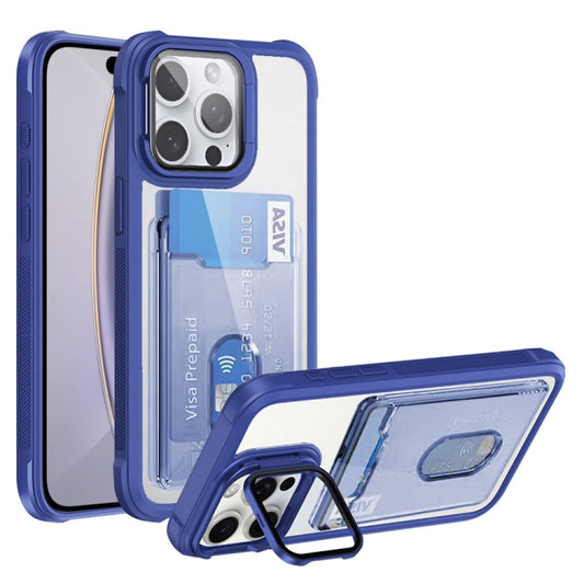 For iPhone 16 Pro Card Bag Holder Acrylic Hybrid TPU Phone Case(Blue) - iPhone 16 Pro Cases by buy2fix | Online Shopping UK | buy2fix