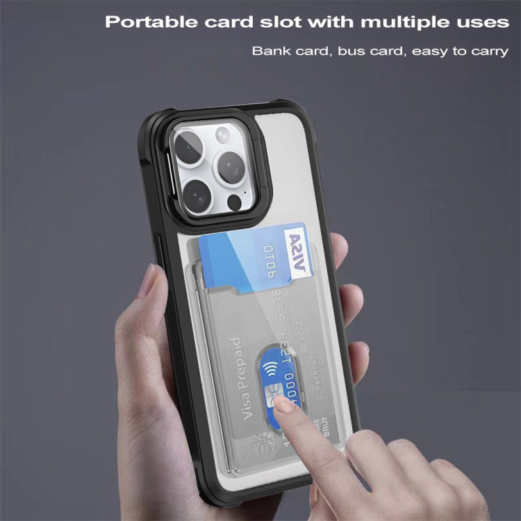 For iPhone 16 Pro Card Bag Holder Acrylic Hybrid TPU Phone Case(Black) - iPhone 16 Pro Cases by buy2fix | Online Shopping UK | buy2fix