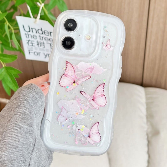 For iPhone 16 Wave Edge Butterfly TPU Hybrid PC Phone Case(White) - iPhone 16 Cases by buy2fix | Online Shopping UK | buy2fix