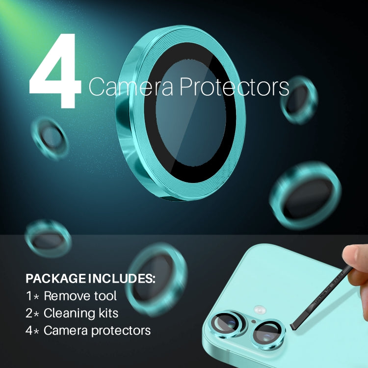 For iPhone 16 / 16 Plus NORTHJO 2 Sets 4pcs Camera Lens Protector Cover Metal Ring Film(Cyan) - iPhone 16 Plus Tempered Glass by NORTHJO | Online Shopping UK | buy2fix